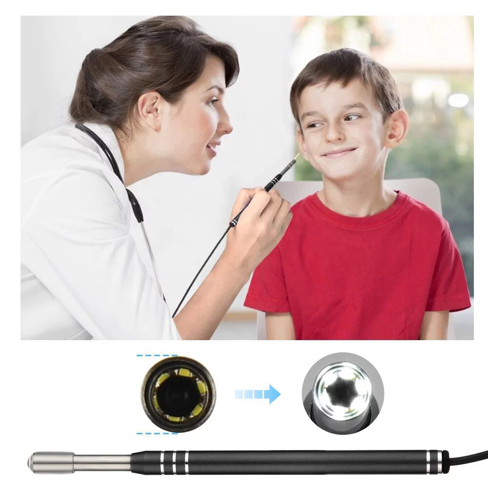 Endoscope for medical ear cleaning, device with mini camera